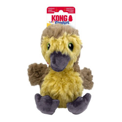 Peluche para perros KONG Comfort Tykes Pato (Gosling), felpa ultra suave amarilla y marrón, chirriador tipo gruñido extraíble, p