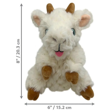 Dimensiones del peluche para perros KONG Comfort Tykes Cabra: 20,3 cm de alto por 15,2 cm de ancho. Juguete de felpa suave con c