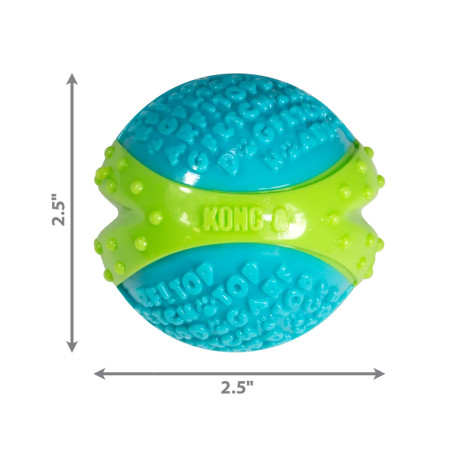 Dimensiones de la pelota KONG CoreStrength Ball para perros, tamaño 2,5 pulgadas.