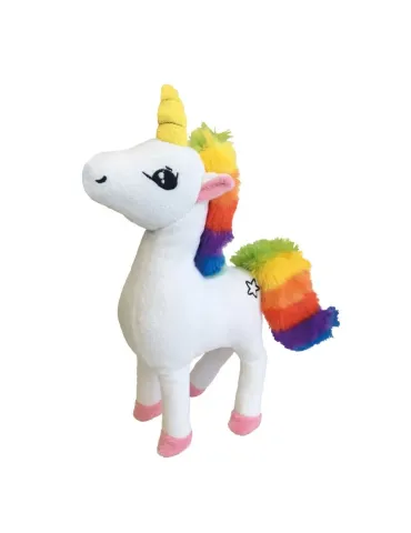 Juguete de peluche para perro con forma de unicornio blanco y melena arcoíris