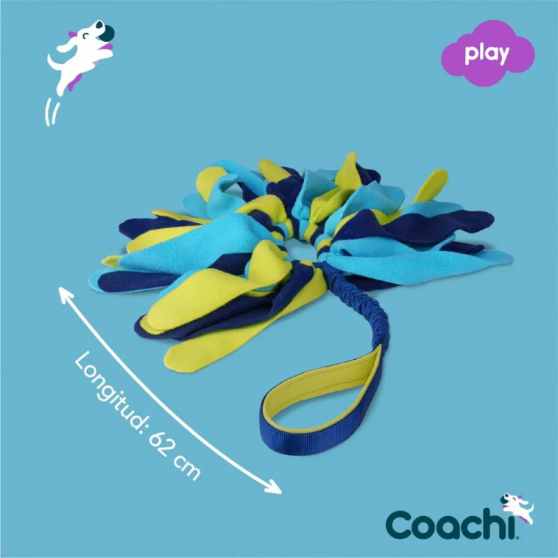 Juguete Coachi Tuggi Helix de 62 cm para perros, con tiras suaves multicolor y asa elástica