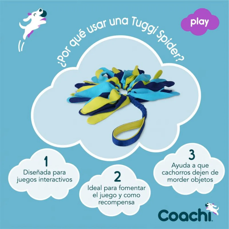 Beneficios del juguete Coachi Tuggi Spider para perros, ideal para juegos interactivos, adiestramiento y evitar mordidas destruc