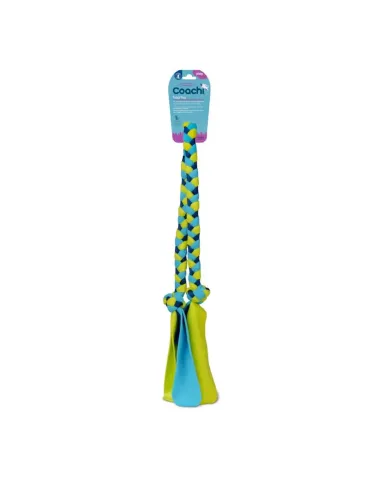 Juguete Coachi Tuggi Tug azul y amarillo para perros, trenza elástica con tiras de neopreno