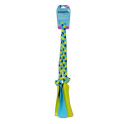 Juguete Coachi Tuggi Tug azul y amarillo para perros, trenza elástica con tiras de neopreno