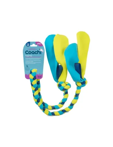 Juguete Coachi Tuggi Tug azul y amarillo para perros, trenza elástica con tiras de neopreno 2