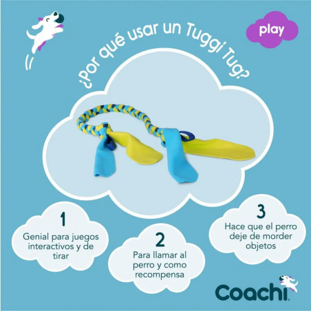 Beneficios del juguete Coachi Tuggi Tug para perros, ideal para juegos interactivos, adiestramiento y evitar mordidas destructiv