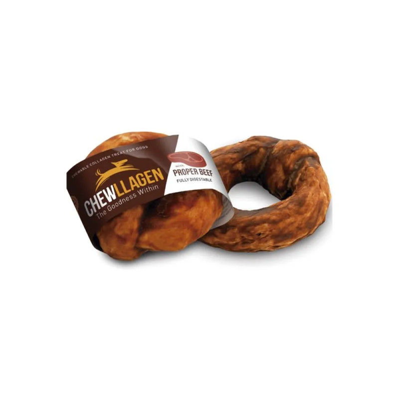 Donut de colágeno sabor ternera para perros, snack funcional masticable Chewllagen