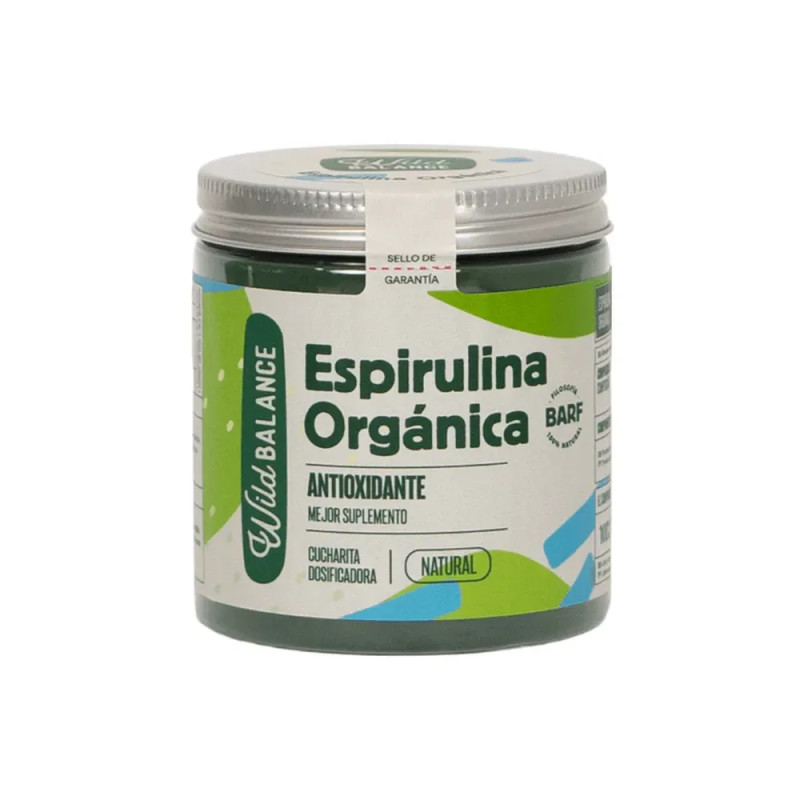 Bote de espirulina orgánica Wild Balance para perros y gatos, superalimento antioxidante