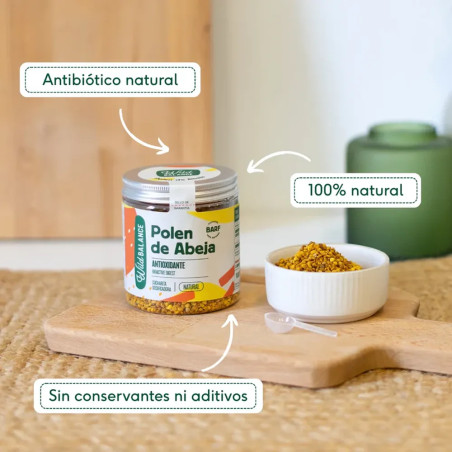 Presentación de polen de abeja Wild Balance 100% natural para perros, sin conservantes ni aditivos