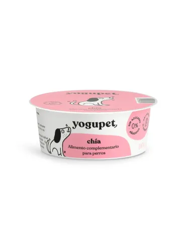 Yogupet chía alimento complementario para perros, tarrina blanca con etiqueta rosa