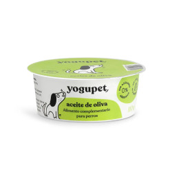 Yogupet aceite de oliva complemento alimentario para perros, tarrina blanca con etiqueta verde