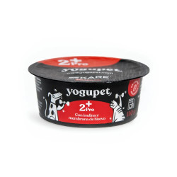 Yogupet 2+ Pro yogur funcional para perros con inulina y membrana de huevo, tarrina negra con detalles rojos