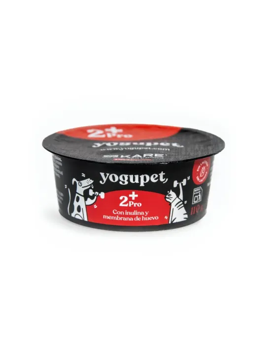 Yogupet 2+ Pro yogur funcional para perros con inulina y membrana de huevo, tarrina negra con detalles rojos