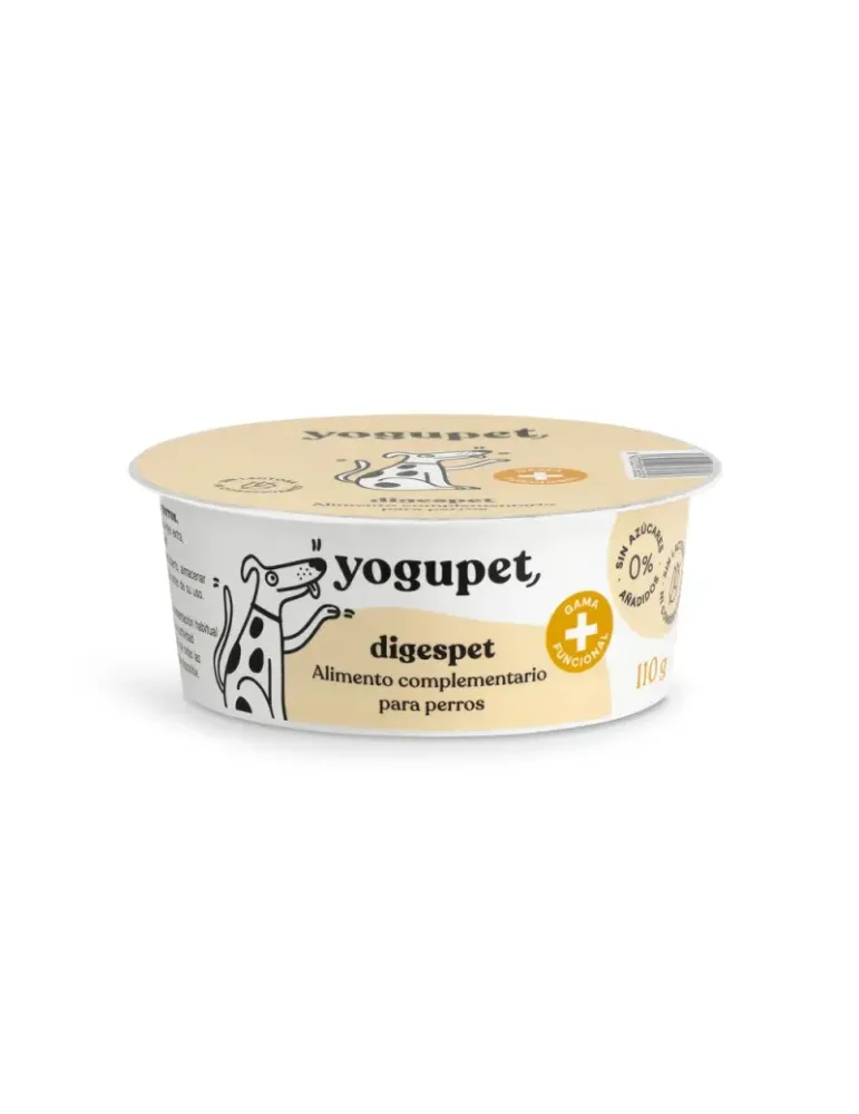 Yogupet DigesPet alimento complementario digestivo para perros, tarrina blanca con etiqueta beige
