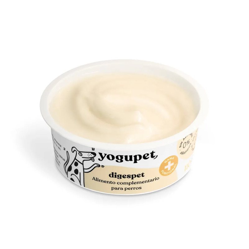 Vista superior del Yogupet DigesPet abierto, yogur funcional para perros con textura cremosa