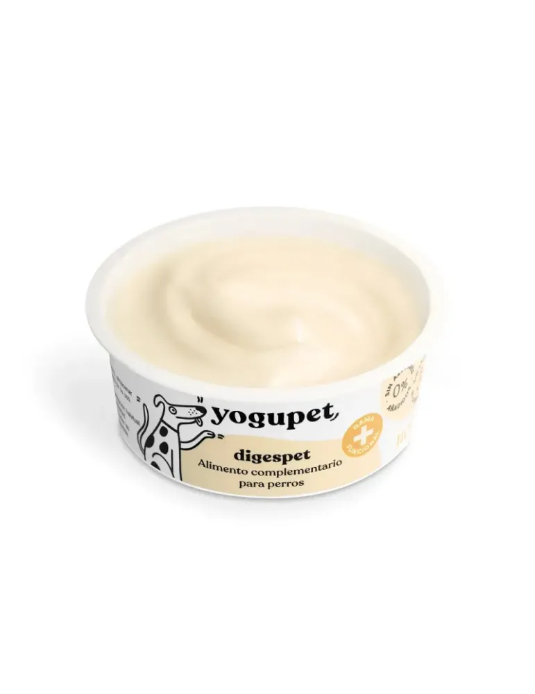 Vista superior del Yogupet DigesPet abierto, yogur funcional para perros con textura cremosa