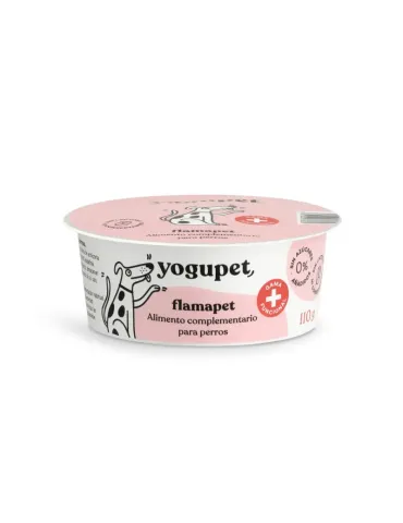 Yogupet FlamaPet alimento complementario funcional para perros, tarrina blanco con etiqueta rosada