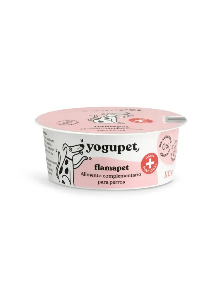 Yogupet FlamaPet alimento complementario funcional para perros, tarrina blanco con etiqueta rosada