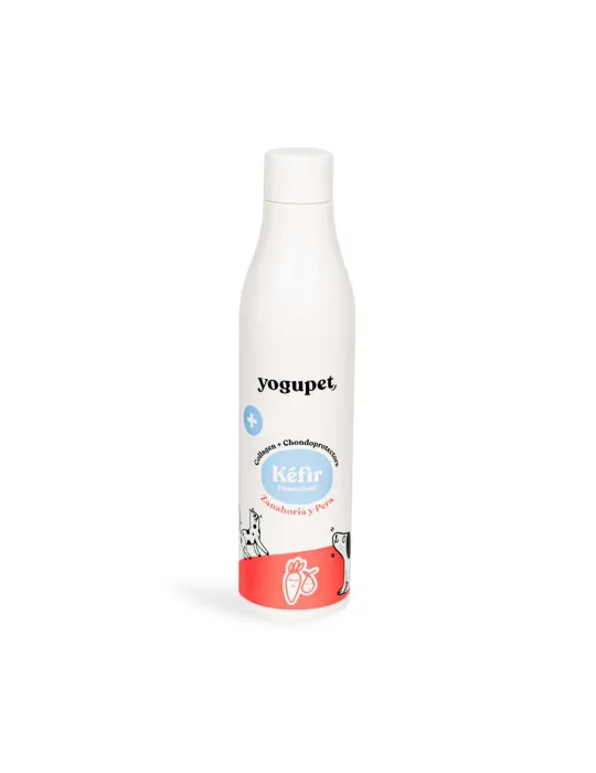 Kéfir Yogupet sabor zanahoria y pera para perros, botella blanca con diseño minimalista