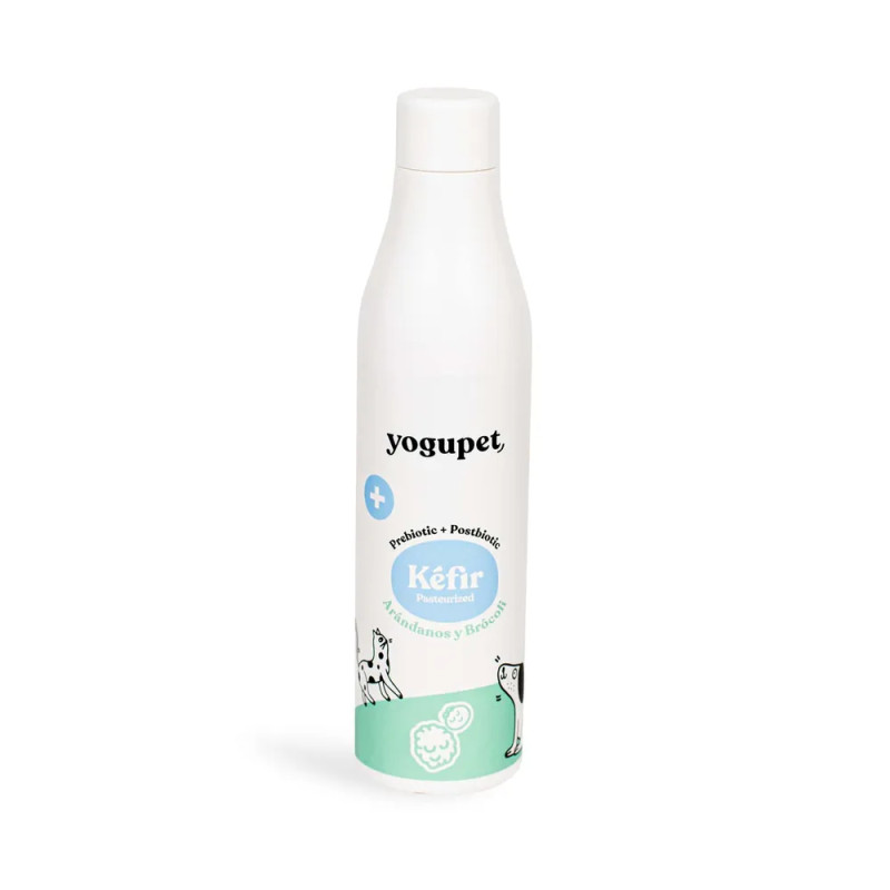 Kéfir Yogupet con arándanos y brócoli, complemento funcional para perros, botella blanca