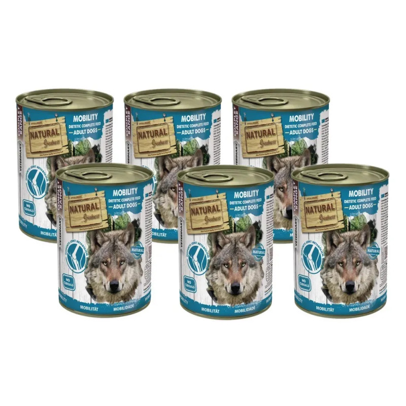 Pack de 6 latas Natural Greatness Mobility para perros con movilidad reducida o problemas articulares