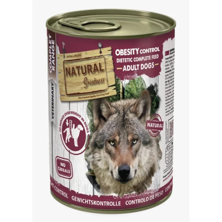 Lata de alimento húmedo Natural Greatness Obesity Control para perros con sobrepeso