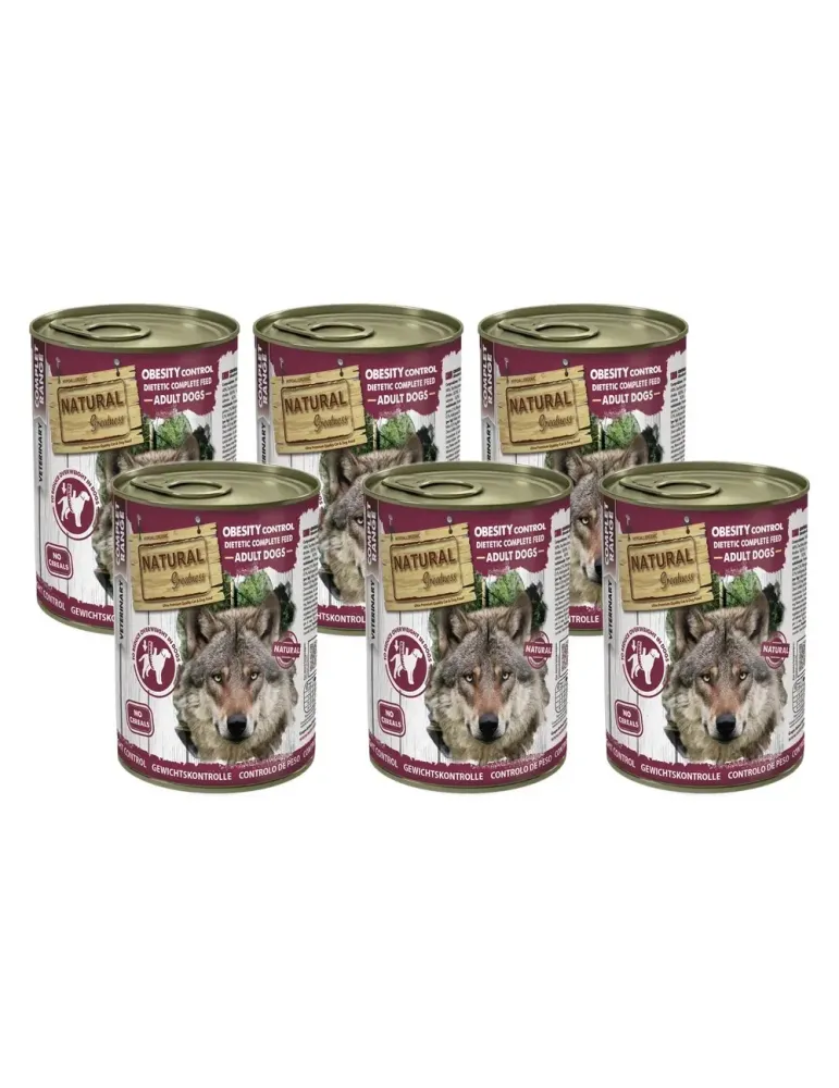 Presentación de seis latas Natural Greatness Obesity & Diabetic de 400 g