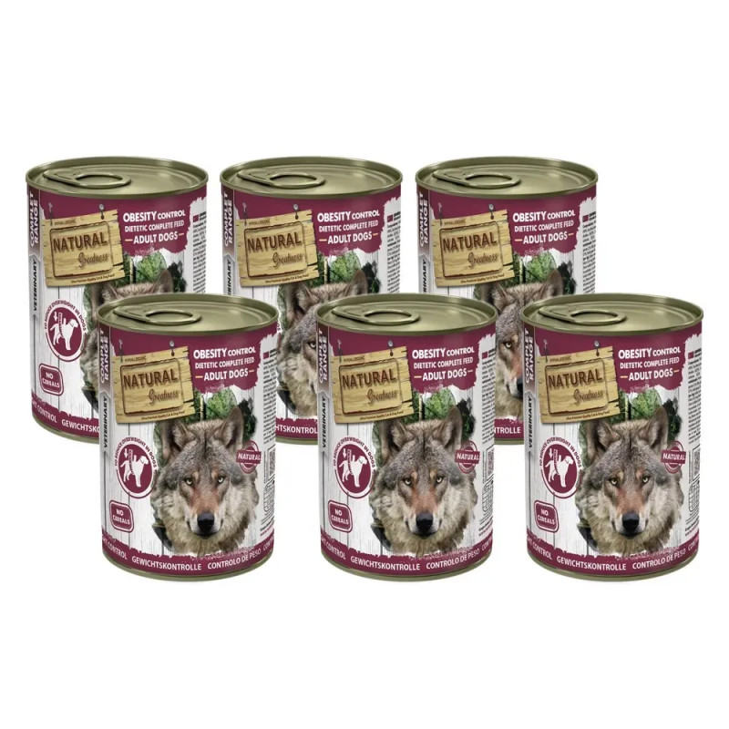 Pack de 6 latas Natural Greatness Obesity Control para control de peso en perros adultos