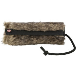 Senuelo recargable para perros, formato cilindro 6 × 20 cm, imitación piel de conejo negro con asa, juguete de entrenamiento