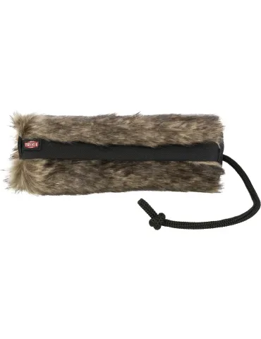 Senuelo recargable para perros, formato cilindro 6 × 20 cm, imitación piel de conejo negro con asa, juguete de entrenamiento