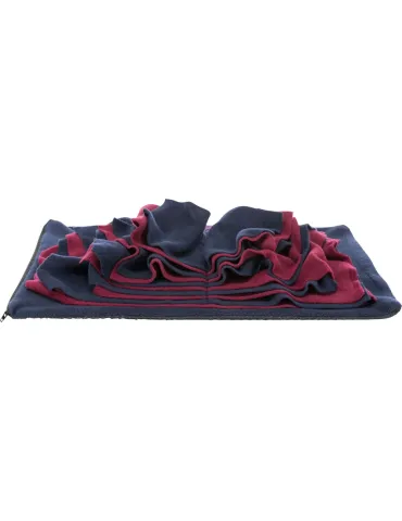 Alfombra olfativa para perros con diseño de capas plegables en colores azul y rojo. 2