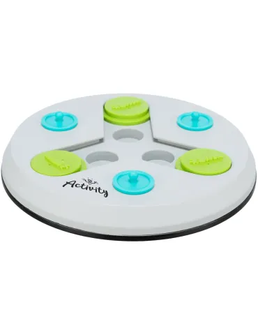 Juego de estrategia Slide & Fun Board para perros con fichas deslizantes en verde y azul para encontrar premios.