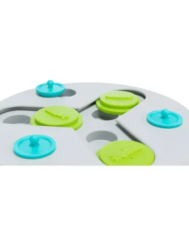 Juego de estrategia Slide & Fun Board para perros con fichas deslizantes en verde y azul para encontrar premios. 2