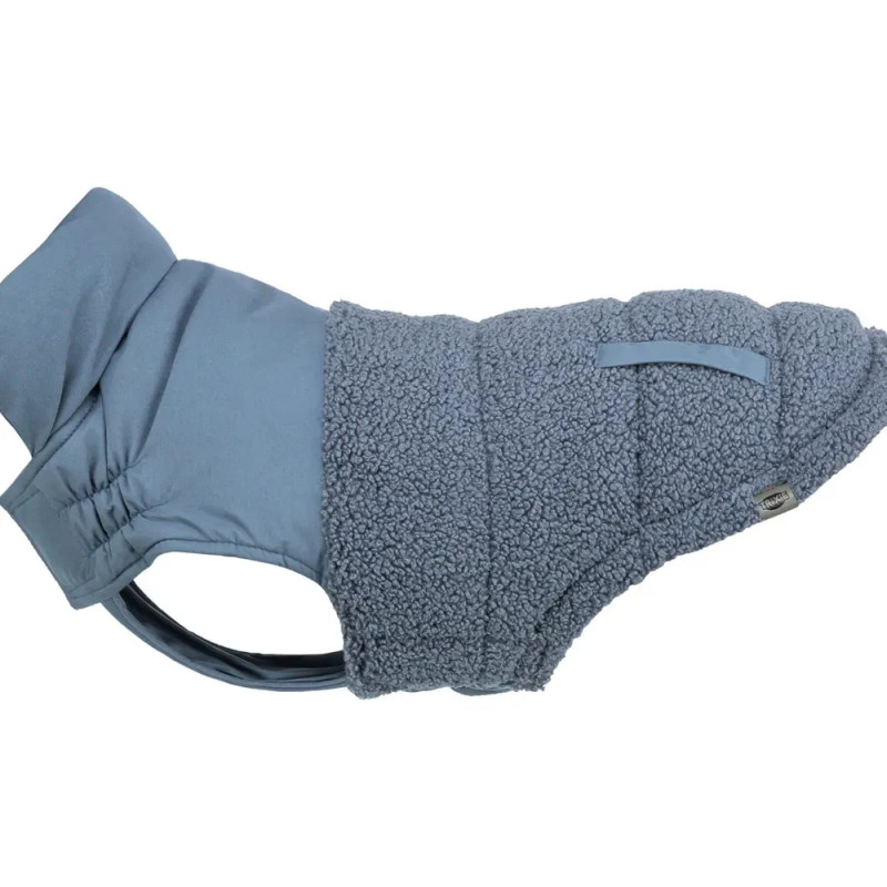 Abrigo para perro modelo Ajou en talla M color azul, con forro tipo borrego y cierre en el pecho
