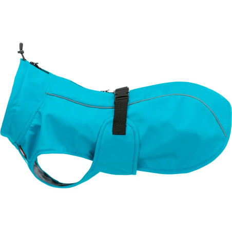 Impermeable Vimy turquesa talla XL 80 cm para perro, tejido impermeable poliuretano/poliéster, tiras reflectantes, ajuste con he