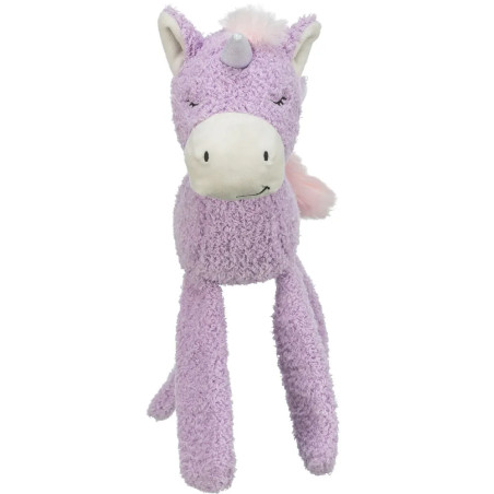 juguete unicornio lila Trixie para perro, vista frontal, 33 cm