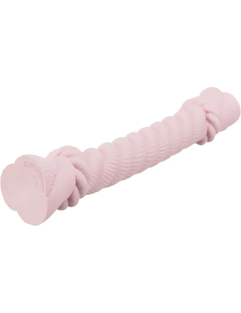 Cuerda para perros Trixie Junior de látex rosa, vista en ángulo, 15 cm, con textura crujiente