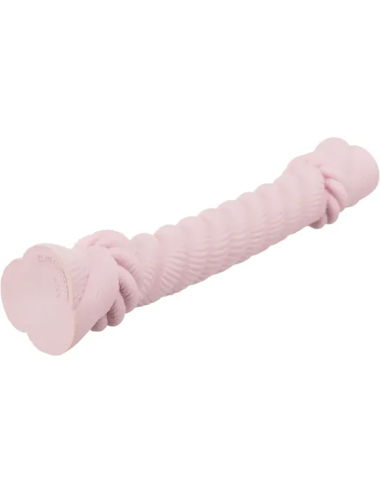 Cuerda para perros Trixie Junior de látex rosa, vista en ángulo, 15 cm, con textura crujiente