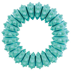 Anillo mordedor para perro de caucho natural sabor menta, marca Trixie, diseño dentado de 12 cm de diámetro