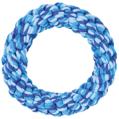 Anillo de cuerda trenzada azul Ø 14 cm para perro, juguete interactivo de algodón/poliéster ideal para morder y lanzar