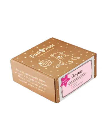 Galletas artesanales para perros “Choquis” de la marca Puro Menú en caja kraft, sin cereales y 100 % naturales, ideales como sna