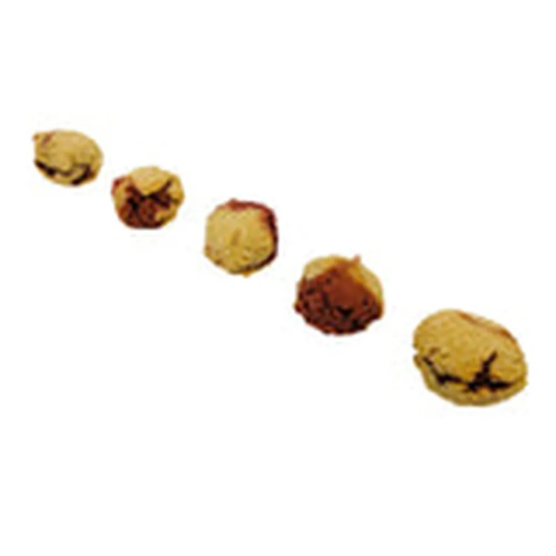 Galletas naturales para perros Coquitos de Puro Menú, en formato pequeño redondeado, con coco, miel y carne de pato.