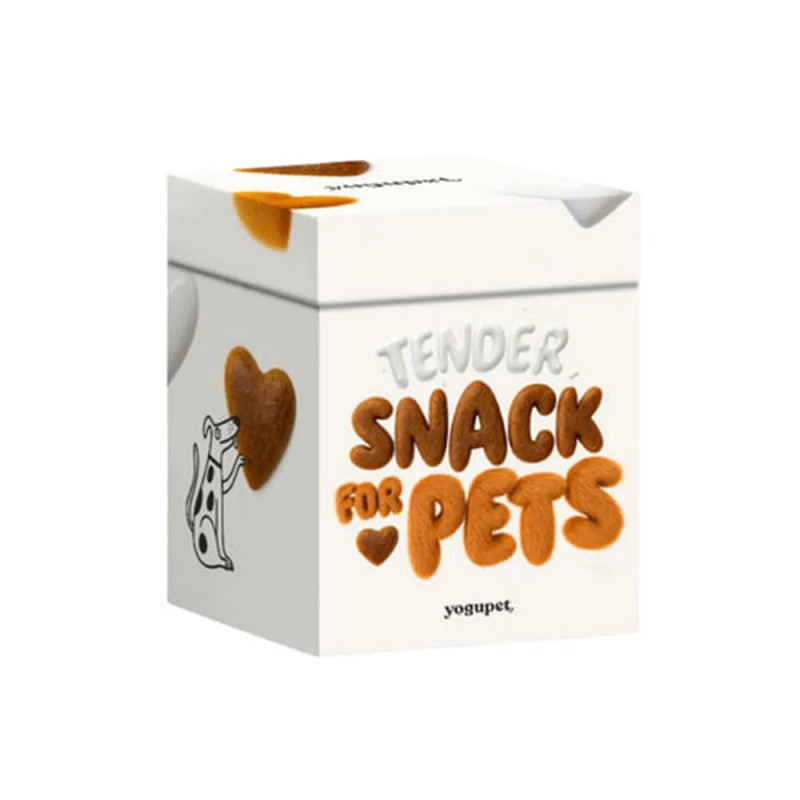 Cubo blanco de regalo «Yogupet Snack for Pets» sabor salmón & kéfir para perro, forma de corazón de croqueta, edición navidad.