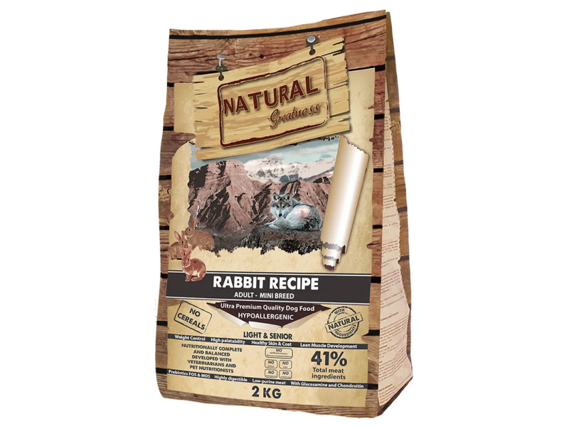 Bolsa de pienso natural para perro adulto de razas pequeñas con receta de conejo, sin cereales, alta palatabilidad y adecuado pa