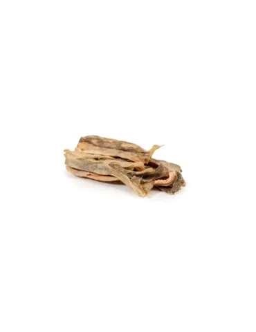 Snacks de piel de rosada deshidratada para perros, premio natural rico en proteínas y sabor a pescado.