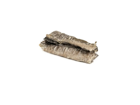 Snack natural para perros de piel de fogonero deshidratada, crujiente y rica en proteínas.