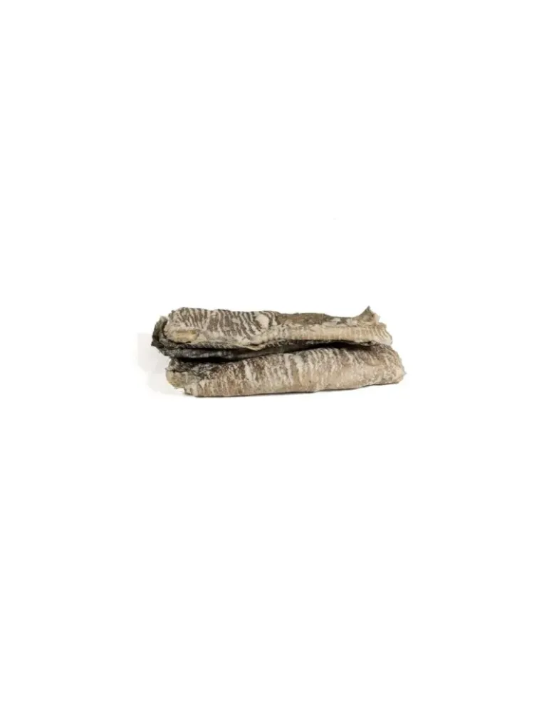 Snack de piel de fogonero natural para perros, con textura crujiente y aspecto natural.