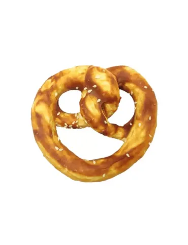 Snack para perro en forma de pretzel con colágeno y sabor a salmón, premio crujiente y saludable para masticar.