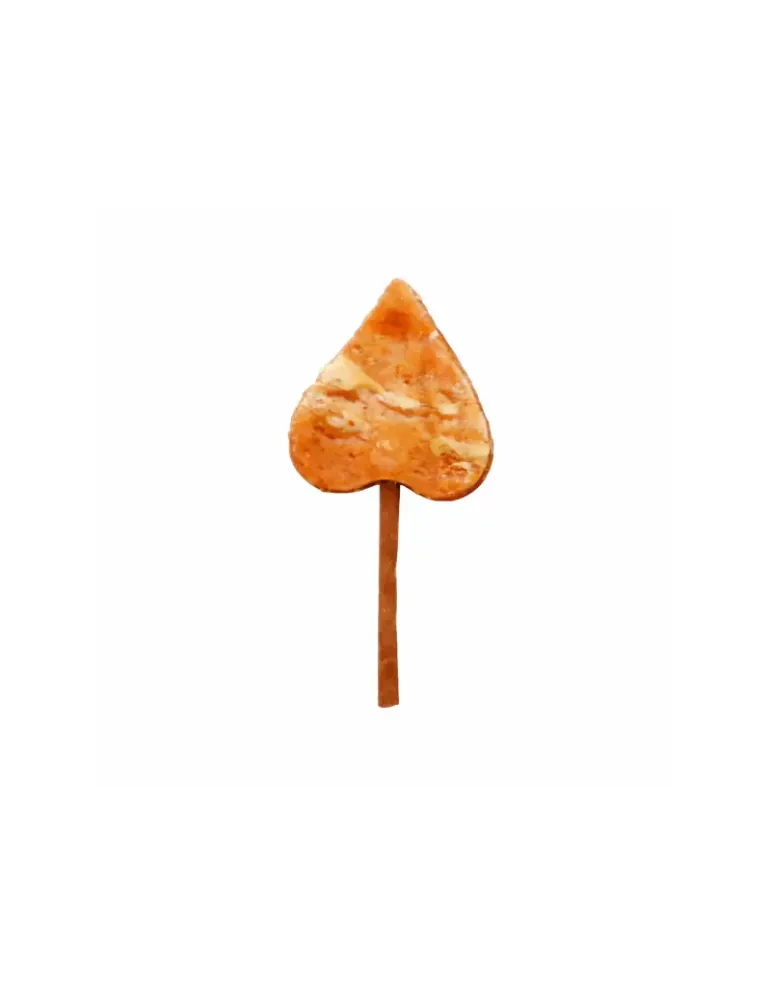 Piruleta snack Bubimex para perros sabor pollo de 11 cm, premio masticable en forma de corazón sobre palito