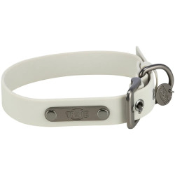 Collar para perro de PVC color gris claro, ancho 30 mm, con hebilla metálica y anilla para correa y placa identificativa. 2